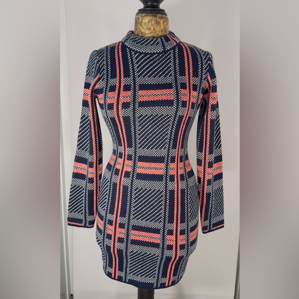 Chic Navy and Red Plaid Dress